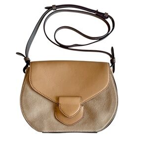 Lucky Brand Fora Crossbody Bag in Open Beige Leather & Suede Magnetic Closure